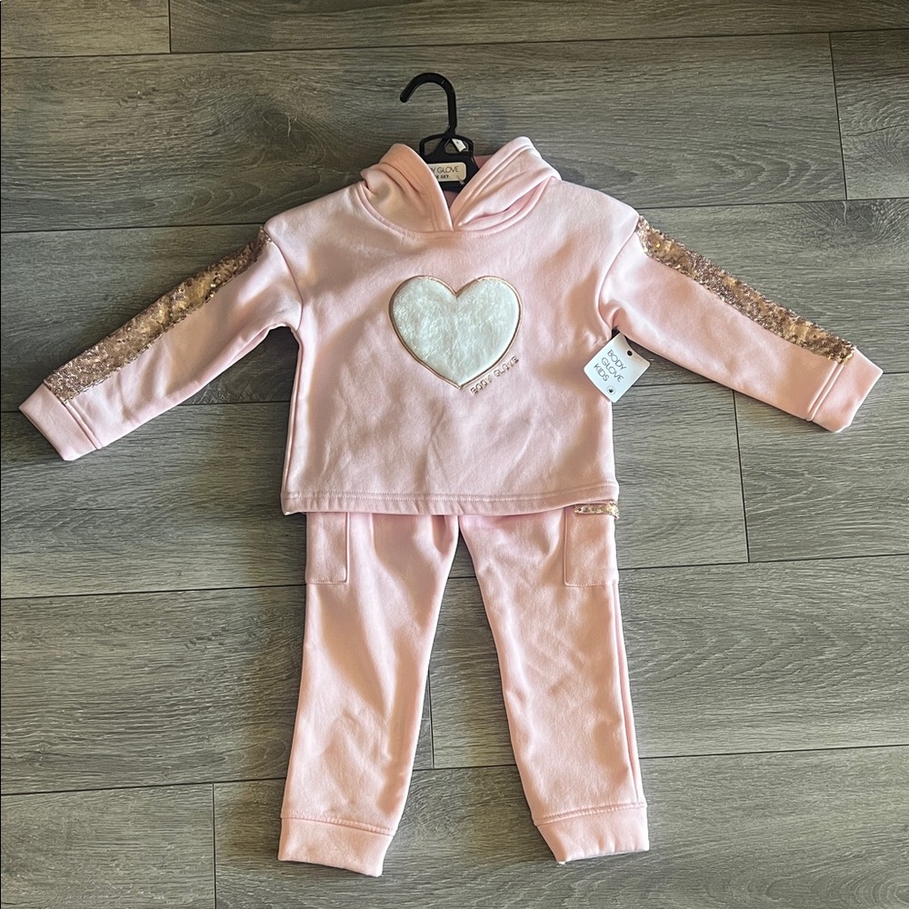 Body Glove Pink Sequin Heart Hoodie and Pants Set